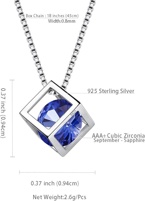 Aurora Tears Birthstone Necklace/Earring 925 Sterling Silver Women Cross/3D Cube/Cresent Moon Birth Stone Jewelry Mens Birthday Gift Anniversary Present