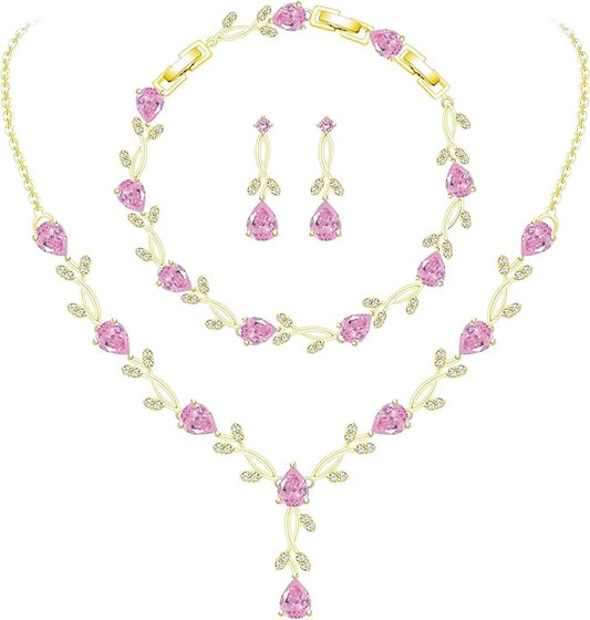 GZWHD Wedding Jewelry Sets for Bride Bridesmaid Women Cubic Zirconia Necklace Earrings Bracelet Set Gift for Mother Friend Wife Daughter Sister Party Prom Jewelry