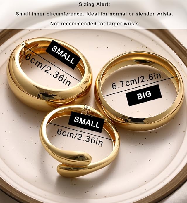 Chunky Gold Bangle Bracelets for Women, Dainty 14k Gold Plated Big Stackable Bangles Set, Trendy Statement Cuff Bracelet Stack Fashion Jewelry Christmas Gifts