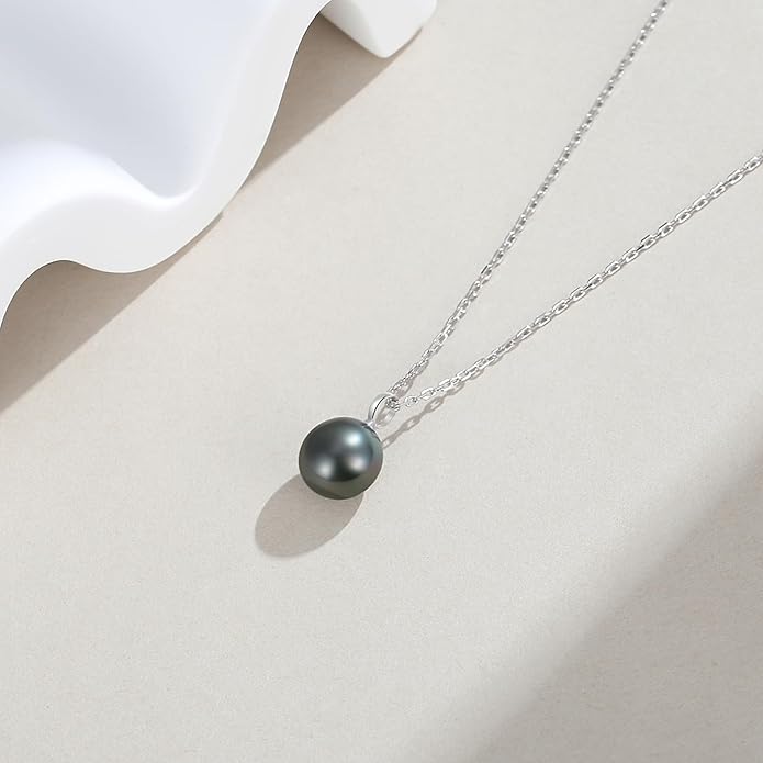 VIKI LYNN Tahitian Black Pearl Necklace for Women 9-10mm Cultured Pearl Pendant 925 Sterling Silver Chain 18K Gold Clasp Christmas Wedding Birthday Anniversary Mothers Day Gifts for Wife Mom Her