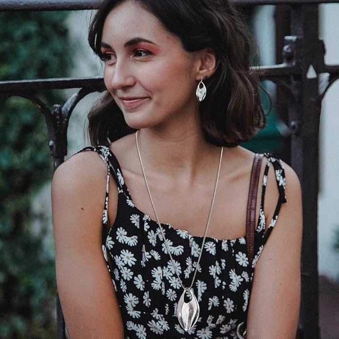 Madison Tyler Gold Plated Jewelry Set for Women | Silver Teardrop Pendant Necklace Trendy | Long Necklace with Snake Chain | Fashion Dangle Earring Set