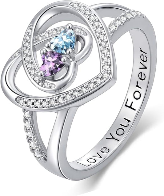 Valentine's Day Gifts for Women Birthstone Rings for Women Heart Statemet Engagement Eternity Wedding Promise Rings Jewelry Anniversary Christmas Valentine Mothers Day Birthday Gifts for Wife Her Girlfriend