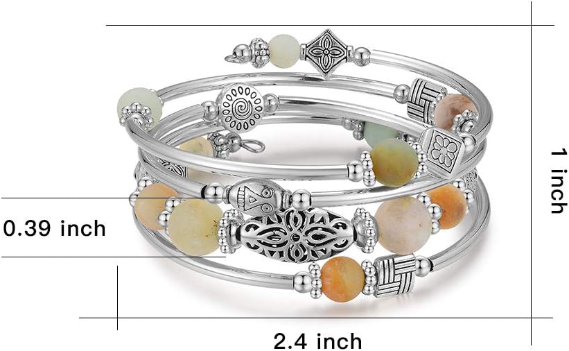 BULINLIN Layered Wrap Bangle Turquoise Bracelet - Bead Bracelet with Natural Agate Stone, Gifts For Women