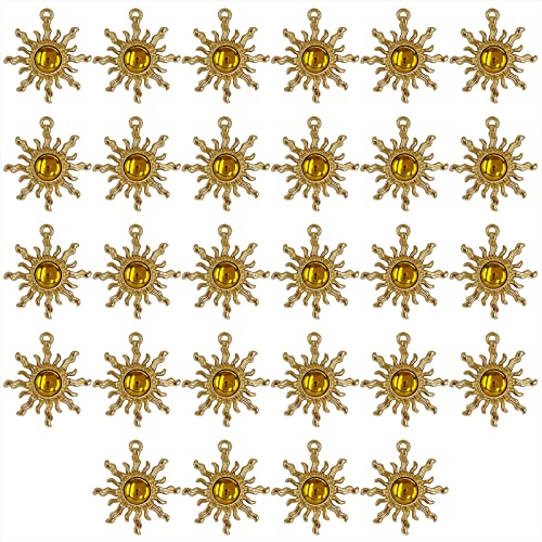 Sun Star Charms Baroque Boho Crystal Gold Plated Resin Gypsy Pendant Alloy for Jewelry Making DIY Craft Bracelet Necklace Earring - color: Sun-Yellow-28Pcs