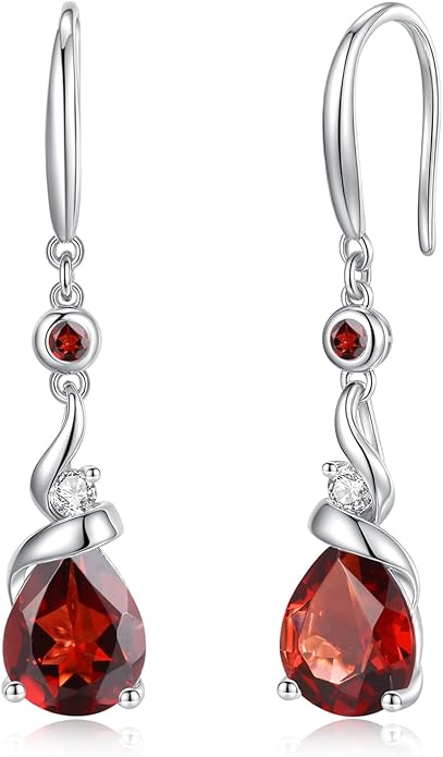 FANCIME Women Drop Earrings 925 Sterling Silver with Pear Gemstone Dangle Birthstone Earring Fine Jewelry Birthday Gifts for Women