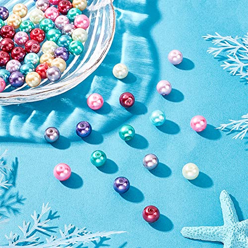 PH PandaHall 10mm Pearl Beads 100pcs Craft Pearls Satin Luster Faux Pearl Beads Mixed Round Glass Pearl Beads Dyed Loose Spacer Beads Pearlized Beads for Jewelry Necklace Craft Making Vase Fillers - size: 10mm