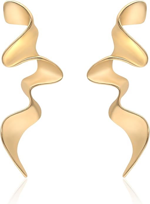18K Gold Plated Sculptural Earrings Set for Women – Hypoallergenic, Lightweight, Modern Hoop & Drop Styles – 6 Bold Statement Designs – Christmas, Holiday, Thanksgiving Gift, Halloween