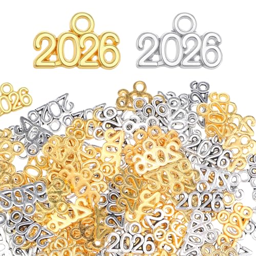 120 PCS 2026 Year Charms, Mini Signet Charms Zinc Alloy Graduation Tassel Pendants for DIY Jewelry Making Necklace Bracelet Keychain Decoration(Gold and Silver)