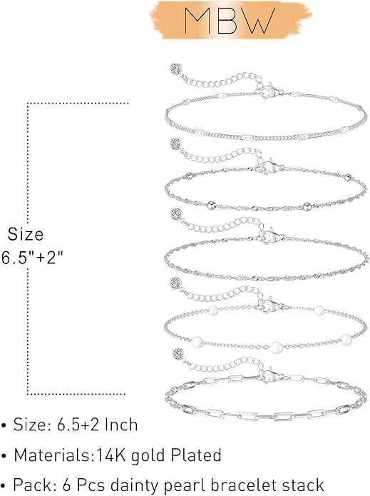 MBW Gold Bracelets for Women Trendy, Dainty 14K Gold Plated Bracelet Stack Beaded Chain Bracelet Set Thin Small Cute Paperclip Bracelets Fashion Waterproof Jewelry Gift Gold Accessories for Women