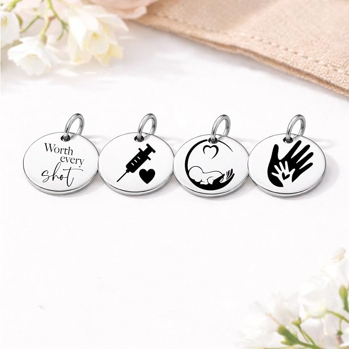 SM Design Pregnancy & New Baby Charm Set – Set of 4 Meaningful Stainless Steel Charms – Great for Crafting, Making Bracelets and Necklaces - Meaningful Keepsake Charms for Expecting & New Moms