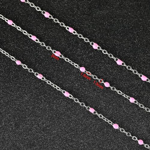 UMAOKANG 10 Meters Stainless Steel Chain for Jewelry Making Pink Enamel Beaded Chains Bulk Women Necklace Bracelet DIY Jewelry Findings - color: Pink Bead-Steel