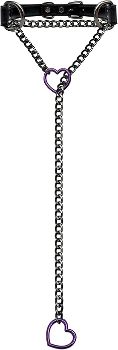 FEOYA Black Leather Heart Choker Necklace for Women Punk Gothic O-Ring Slip Chain Collar with Adjustable Buckle