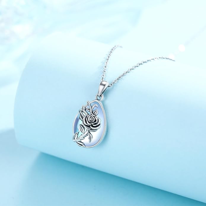 JUSTKIDSTOY Moonstone Necklace 925 Sterling Silver Teardrop Pendant Necklace Jewelry Gifts for Women Girls