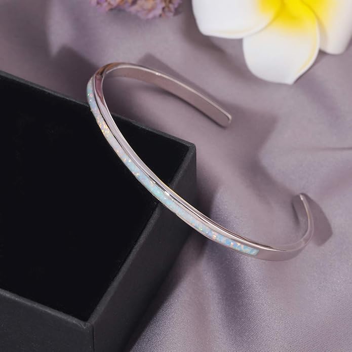 CiNily Womens Cuff Bracelet,Opal Bangle Bracelets Gold Plated Hypoallergenic Ladies Gemstone Open Cuff Bangle Bracelet