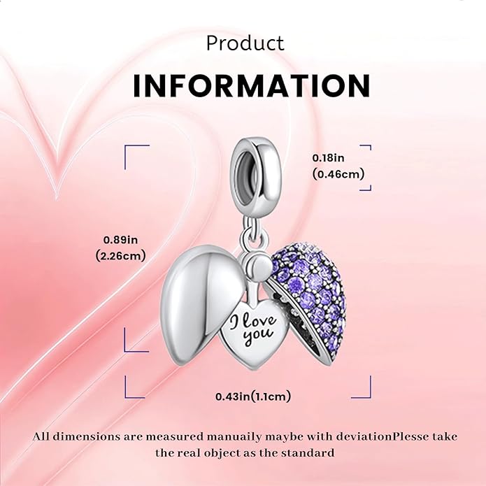 NINGAN “I Love You” Dangle Charm Love Heart Pendant Bead for Women Wife Girlfriend with 5A Cubic Zirconia for Charm Bracelets 925 Sterling Silver