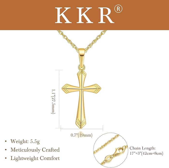 KKR Cross Necklace for Women 14K Gold Cross Necklaces for Women Gold Crosses Chain Pendant Necklace for womens with V-Shaped Patterns Trendy Crosses necklaces for Womens