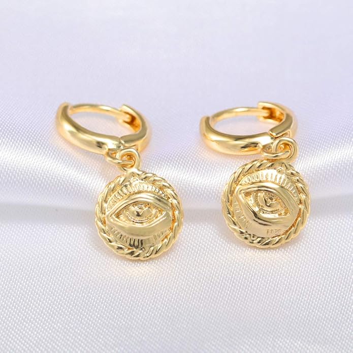 XYJZXY Gold Huggie Small Hoop Earrings with Charm Personalized Snake/Evil Eye/Star/Cross/Lock/Key 18k Gold Plated Crystal Drop Dangle Earrings for Women