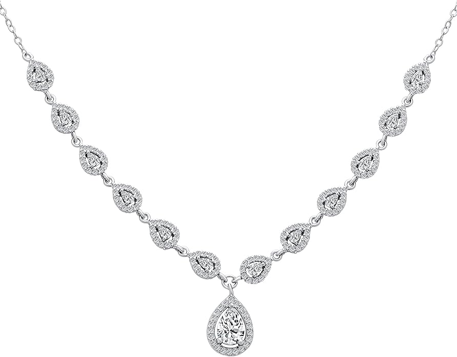 Bridal Jewelry Set Art Deco Vintage Estate Style Cubic Zirconia Marquise Leaf Teardrop AAA CZ Statement Cleavage Choker Necklace & Chandelier Dangle Clip On Or Pierced Earrings For Women Pageant