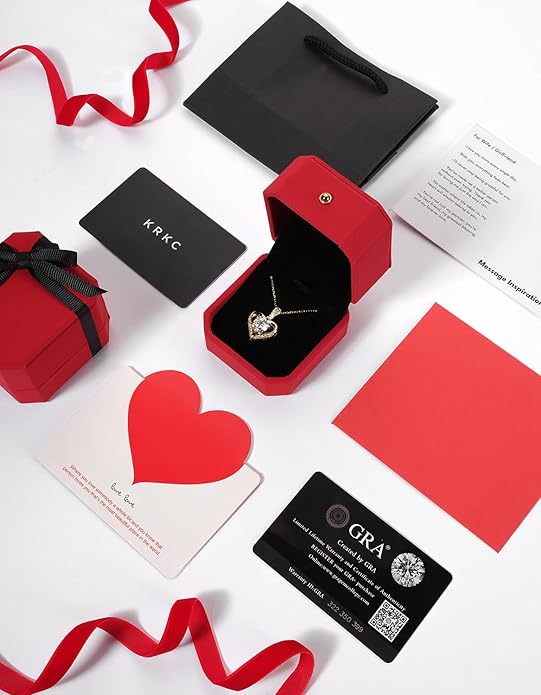 KRKC Moissanite Heart Necklace for Women, 1-3 Carat Lab Created Diamond Pendant, 14K/White Golden Plated S925 Sterling Silver Chains, Valentines Day Christmas Birthday Gifts for Her Wife Anniversary
