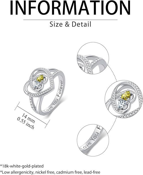 Valentine's Day Gifts for Women Birthstone Rings for Women Heart Statemet Engagement Eternity Wedding Promise Rings Jewelry Anniversary Christmas Valentine Mothers Day Birthday Gifts for Wife Her Girlfriend