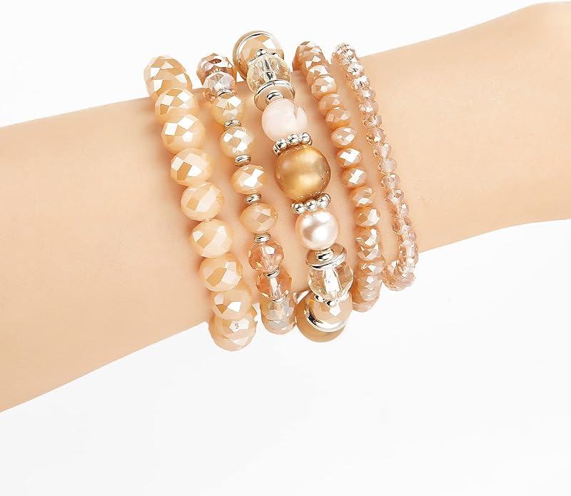 Noessla Beaded Boho Stretch Bracelet Colorful Stackable Crystal Beads Bracelets Trendy Costume Jewelry Mothers Day Gifts for Women