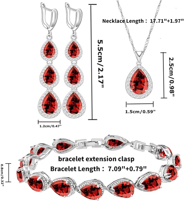 LMXXVJ Necklace Long Earrings Bracelet Set, White Gold Plated Created Blue Sapphire Jewelry Set Wedding Party Gift Jewelry for Women Bridal Bridesmaid