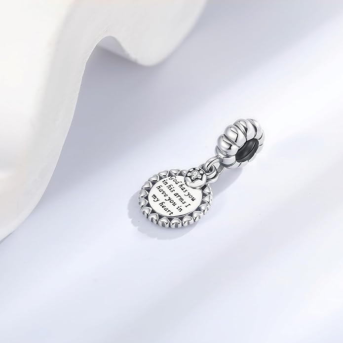 925 Sterling Silver Charms Fit Pandora Charms Bracelet God Has You In His Arms I Have You In My Heart Fit Wife Daughter Mother's Day Christmas Birthday Gift
