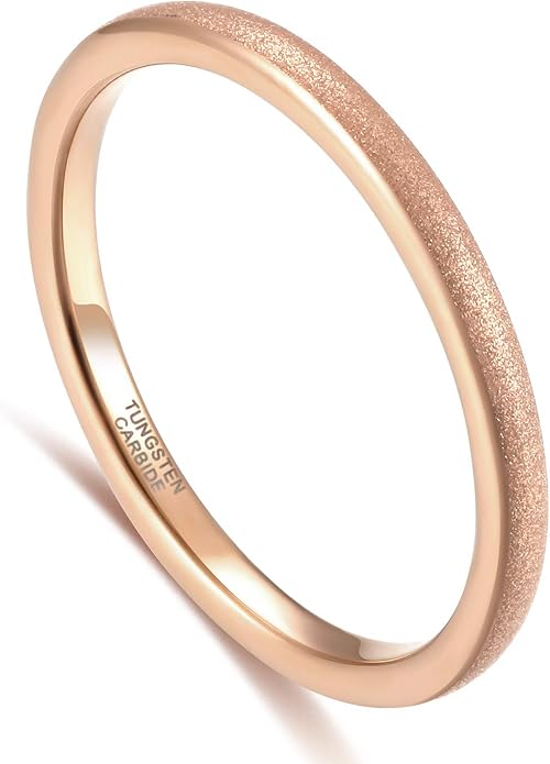 Greenpod 2mm 4mm 6mm Tungsten Wedding Bands Ring for Women Men Rose Gold Plated/Silver/24K Gold Plated/Black Polished Slim Engagement Promise Rings Comfort Fit Size 4-13