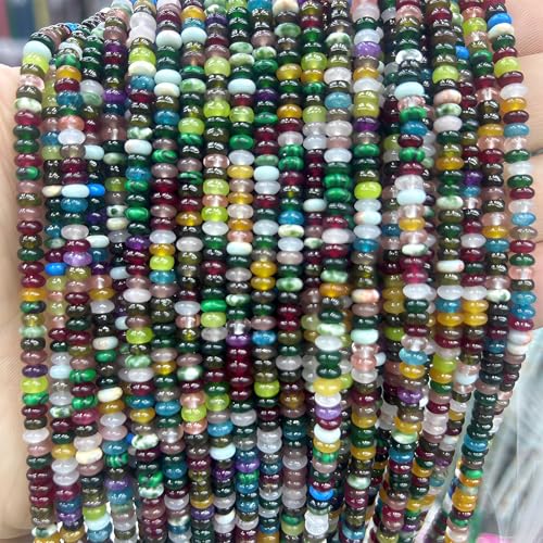 Natural Mulitcolor Rondelle Beads Natural Stone Disk Beads Loose Gemstone Spacer Bead for DIY Bracelet Necklace Jewelry Making（4 * 2mm 1 Strand 150pcs Mix03） - color: Mix03