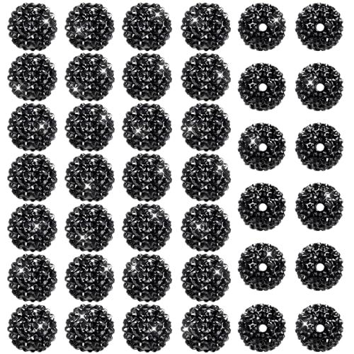 40 Pcs 20 mm Rhinestone Beads Bulk Crystal Round Disco Ball Chunky Bubblegum Beads for Pens Bracelets Charms Craft European Style Jewelry Making Supplies Christmas(Black) - color: Black