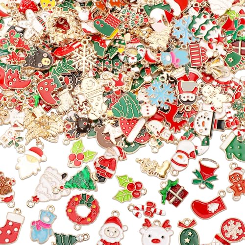 SANNIX 350Pcs Christmas Charms for Jewelry Making, Gold Enamel Charms Christmas Charm Pendants for DIY Crafts Bracelets Necklace Earrings Craft Supplies - color: Christmas Color