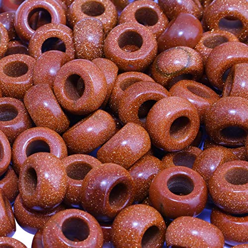 TUMBEELLUWA Natural Gemstone Beads for Jewelry Making, Rondelle Large Hole Loose Beads Pack of 15,Gold Sand Stone(8x14 mm) - color: Brown & Gold