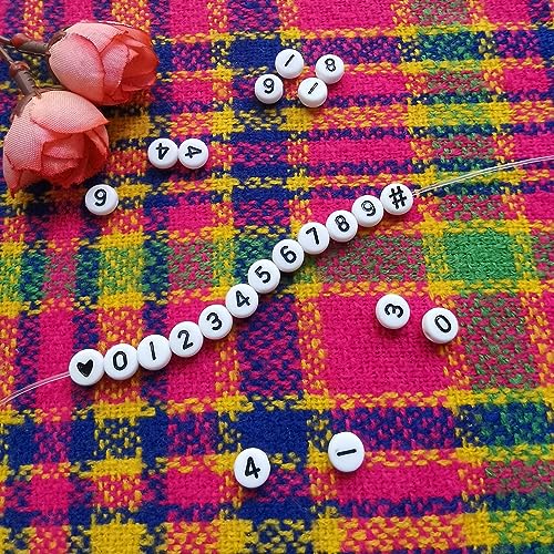 Amaney 500pcs Number Beads 7x4mm 0-9 Heart # White Acrylic Plastic Round Shape Loose Beads - color: White-#, size: 7x4mm