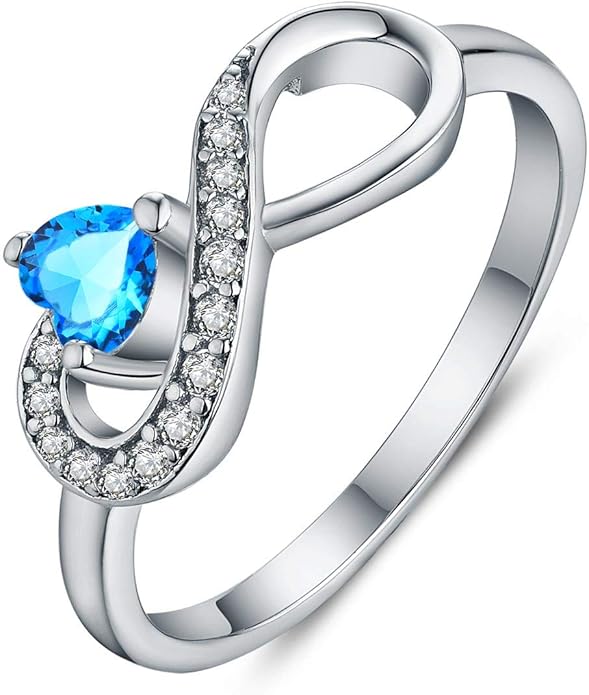JO WISDOM Promise Ring for Women Sterling Silver Infinity Heart Promise Rings for Her Birthstone Cubic Zirconia Friendship Ring Size 5-12