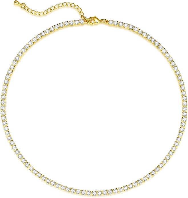 Tennis Necklace Bracelet for Women, Dainty Sterling Sliver Choker Necklace Crystal Link Bracelet Stud Earrings for Women Wedding Jewelry for Bride Jewelry Set Accessories