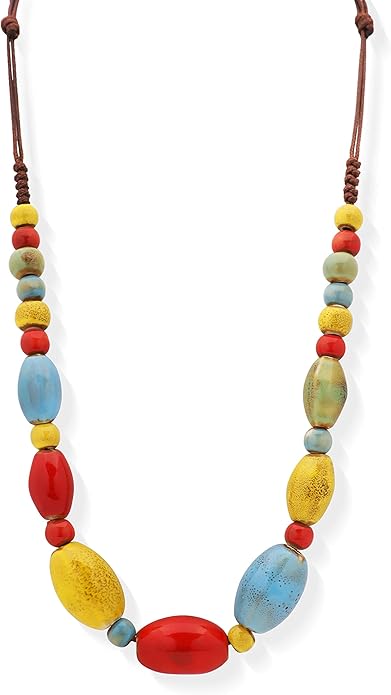 MINACHI Boho Hippie Round Ceramic Beads Strand Necklace, Vintage Bohemian Summer Beach Jewelry Gift for Women