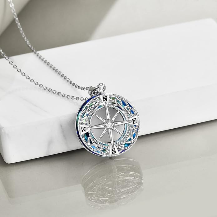 Compass Necklace Sterling Silver Celtic Knot Necklace Graduation Friendship Talisman Travel Necklace Inspirational Graduation Gift Jewelry Gifts for Women Girls
