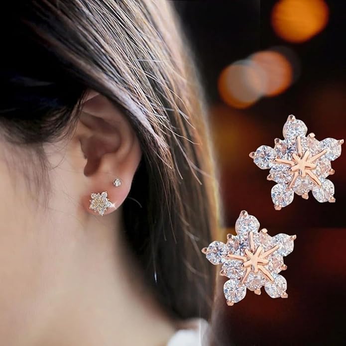 SELOVO Snowflake Flower Zircon Cubic Zirconia Clip on Stud Earrings for Women