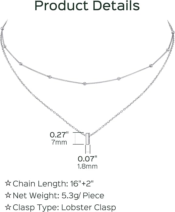 ChicSilver Layered Initial Necklace for Women, 925 Sterling Silver Personalized Letter A-Z Pendant Necklaces, Hypoallergenic Silver Choker with Adjustable 16" Rolo Chain, Dainty Birthday jewelry