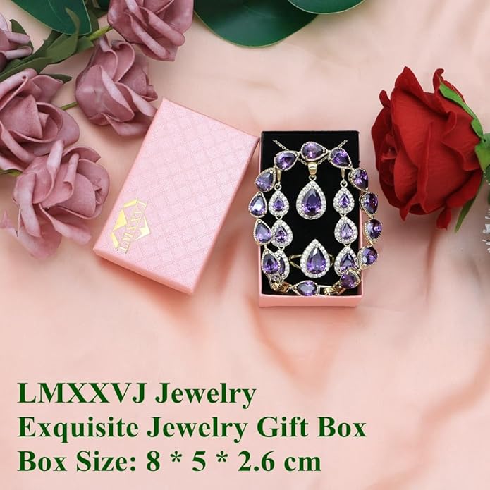 LMXXVJ Necklace Long Earrings Bracelet Set, White Gold Plated Created Blue Sapphire Jewelry Set Wedding Party Gift Jewelry for Women Bridal Bridesmaid
