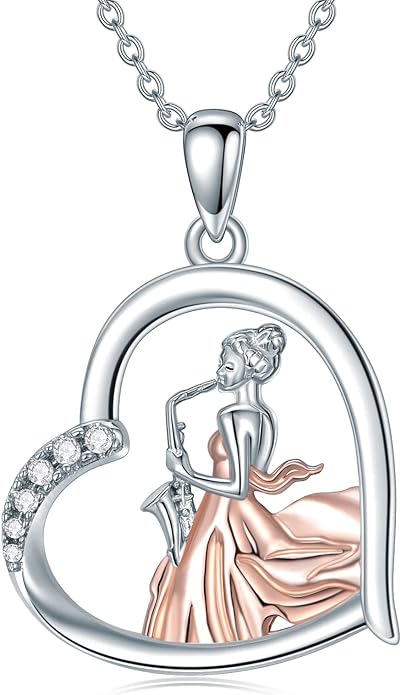 Violinist Necklace Sterling Silver Music Crystal Jewelry Saxophone Cello Violin Piano Flute Music Note Necklace Music Gifts for Women Girl Daughter