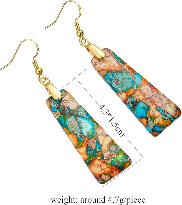 Boho Women Natural Stone Earrings Unique Healing Imperial Jasper Gemstone Energy Hypoallergenic Lightweight Dangle Drop Earrings Multiple Styles Earrings Jewelry for Birthday Party Gift