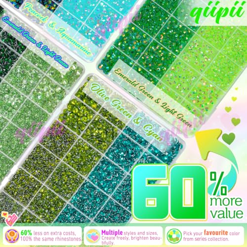 qiipii 8 Color 2-6mm Green Jelly Resin Rhinestones w B7000 Jewelry Glue for Bedazzling Crafting Flatback Stones Gems Diamonds for Nails Face Eyes Makeup Tumblers Bottles DIY Crafts Clothes Shoes Phone - color: Light / Dark / Peacock Green Series Rhineston