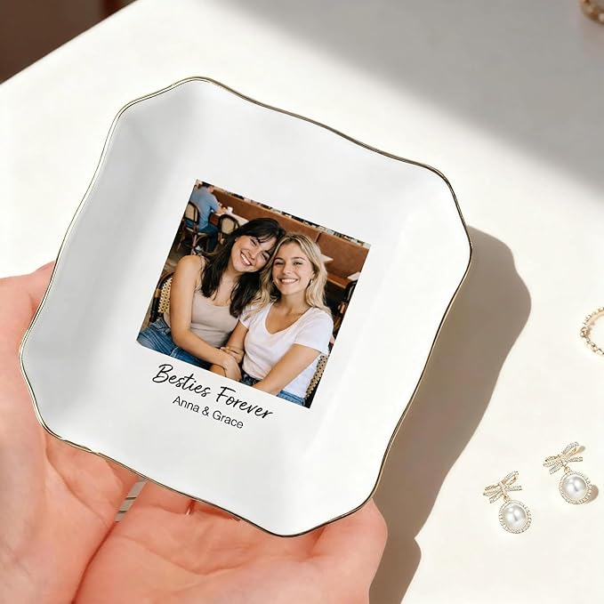 My4gifts Personalized Besties Photo Jewelry Dish, Sisters Jewelry Dish, Custom Besties Gifts, Bff Gifts, Friendship Gift, Best Friend Gift for Women, Custom Jewelrys Plate, Birthday, Christmas/4