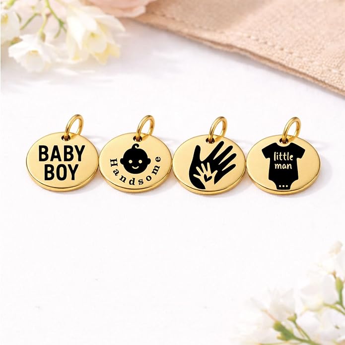 SM Design Pregnancy & New Baby Charm Set – Set of 4 Meaningful Stainless Steel Charms – Great for Crafting, Making Bracelets and Necklaces - Meaningful Keepsake Charms for Expecting & New Moms