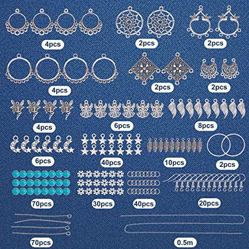 SUNNYCLUE 1 Box DIY 10 Pairs Angel Fairy Charm Boho Style Chandelier Charms Earring Making Kit Feather Star Dream Catcher Pendants for Jewelry Making Kits Adult Women DIY Craft Beginner Supplies - color: Chandelier Bohemian Style E