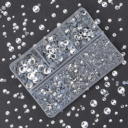4000pcs Mixed Size Hot Fix Round Crystals Gems Glass Stones Hotfix Flat Back Rhinestones (Clear Crystal) - color: Clear Crystal, size: 4000 Count (Pack of 1)