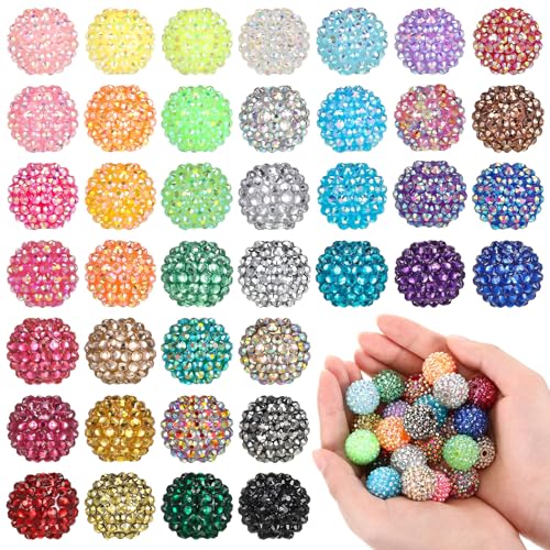 40 Pcs 20 mm Rhinestone Beads Bulk Crystal Round Disco Ball Chunky Bubblegum Beads for Pens Bracelets Charms Craft European Style Jewelry Making Supplies Christmas(40 Colors) - color: 40 Colors