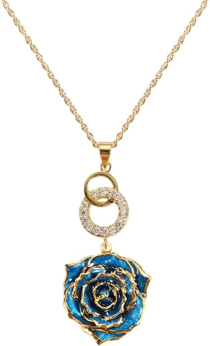 AliveRose Real Rose Gold Dipped Necklace Gifts for Women, 24K Gold Dipped Rose Pendant Necklace Jewelry Mothers Day Anniversaries Birthday Christmas Special Occasions Gifts for Her Mom Wife