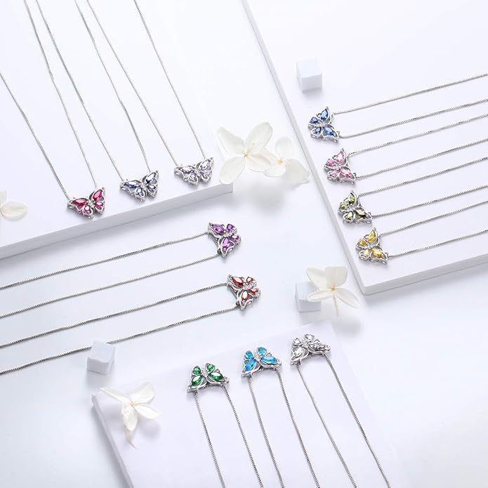 Aurora Tears Butterfly Jewelry,Women 925 Sterling Silver Butterflies Birthstone Pendant Necklace/Earrings/Rings Wedding Gift